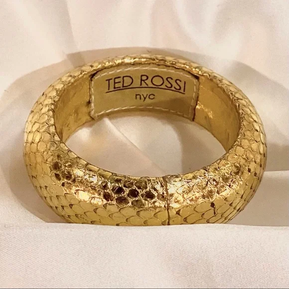 TED ROSSI Nyc Large Gold Python Bangle Bracelet AUTHENTIC - Picture 3 of 5